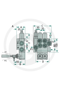 Obrázok pre Hydraulický monoblokový ventil dvojčinný P40 2x DW, A-B uzavřený, zpětná pružina
