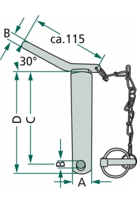 Obrázok pre Kolík kat. 3 třetího bodu s řetězem a závlačkou průměr 32 mm délka C=175 mm D=191 mm