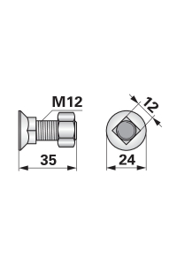 Obrázok pre Pluhový šroub s maticí čtyřhran M12 x 35 mm 10.9 na pluh Ross Roudnice, Kverneland 10 ks