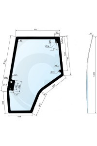Obrázok pre Sklo dveří u podlah s tunelem levé na traktor Massey Ferguson série 5400 šedé tónování