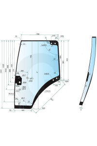 Obrázok pre Sklo dveří levé 790 x 1443 x 6 mm 9 děr na traktor Fendt 300, 500, 700