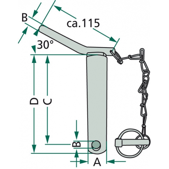 Obrázok pre Kolík kat. 2 pro spodní závěs třetího bodu s řetězem a závlačkou délka 151 mm