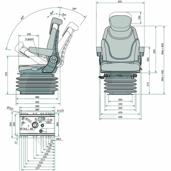 Obrázok pre Traktorová sedačka Granit Super Komfort vzduchové odpružení 12 V látkový potah
