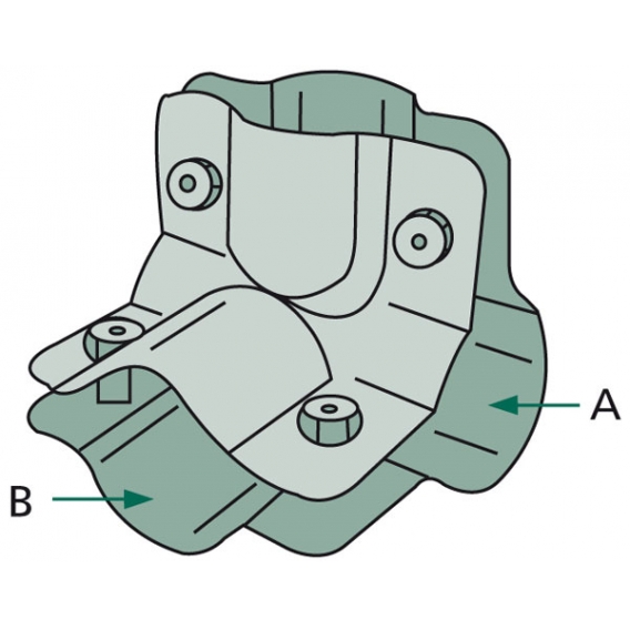 Obrázok pre Stájová trubková rohová spona dvoudílná se 4 šrouby průměr A 34 mm B 34 mm