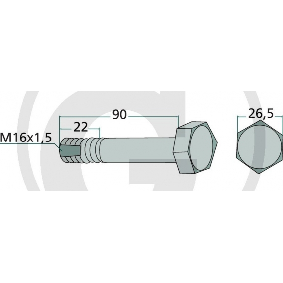 Obrázok pre Šroub k mulčovači vhodný pro Seppi M16 x 1,5 x 90 mm