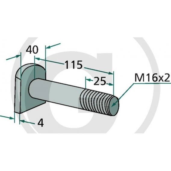 Obrázok pre Šroub s maticí k mulčovači vhodný pro Humus M16 x 2 x 115 mm