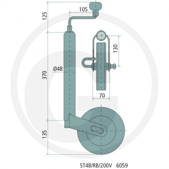 Obrázok pre Opěrné kolečko k přívěsu Winterhoff nosnost 150 kg trubka 48 mm s brzdnou funkcí