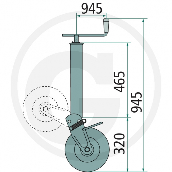 Obrázok pre Opěrné kolečko k přívěsu, přívěsnému vozíku nosnost 600 kg trubka 70 mm hranatá