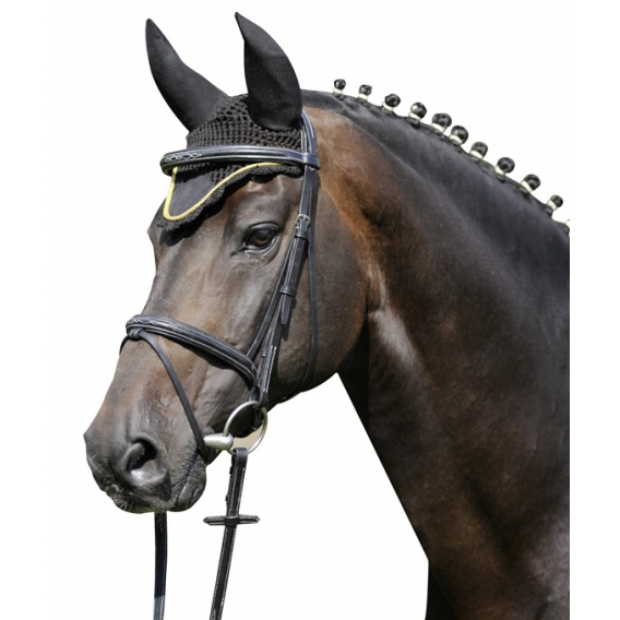 Obrázok pre Čabraka HKM na uši koní se stříbrným lemem černá velikost 1