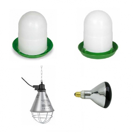 Obrázok pre Sada příslušenství k odchovně kuřat Gaun - infralampa, žárovka, 2l napáječka, 2kg krmítko