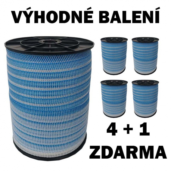 Obrázok pre Balení 4+1 ZDARMA - Ohradníková páska Standard line M+S 20 mm/200 m modro-bílá, 9 Ohm/m