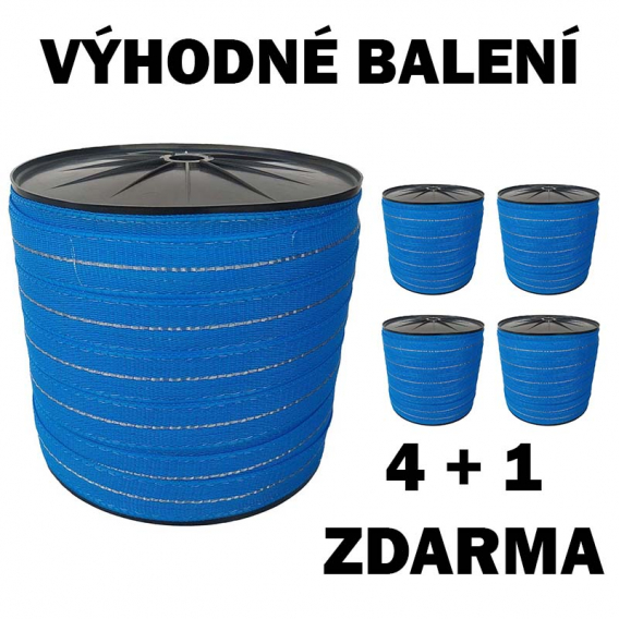 Obrázok pre Balení 4+1 ZDARMA - Ohradníková páska Premium line M+S 40 mm/200 m CikCak modrá 0,12 Ohm/m