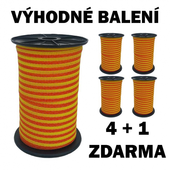 Obrázok pre Balení 4+1 ZDARMA - Ohradníková páska Economy line M+S 10 mm/200 m žluto-oranžová 11 Ohm/m