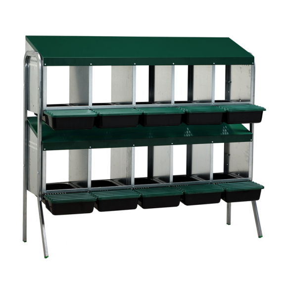 Obrázok pre Baterie kukaní pro slepice 10-místná GAUN s plastovým víkem 5 kukaní ve 2 patrech