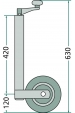 Obrázok pre Opěrné kolečko k přívěsu, přívěsnému vozíku nosnost 150 kg trubka 48 mm včetně držáku